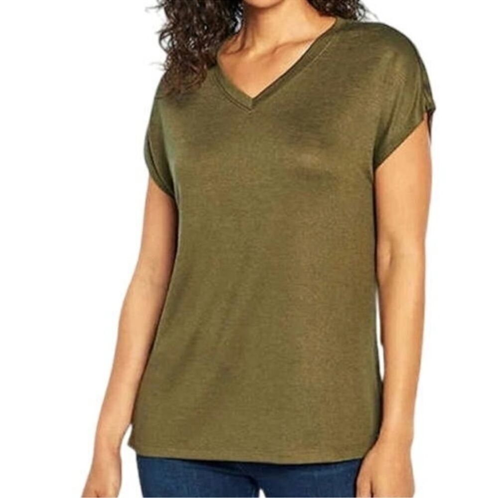 Orvis NEW Olive Green Tunic Knit Short Sleeve Top Size Small